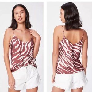 Paige Cicely Camisole Tank Top Satin Animal Zebra Cherrywood V-Neck - Size XS